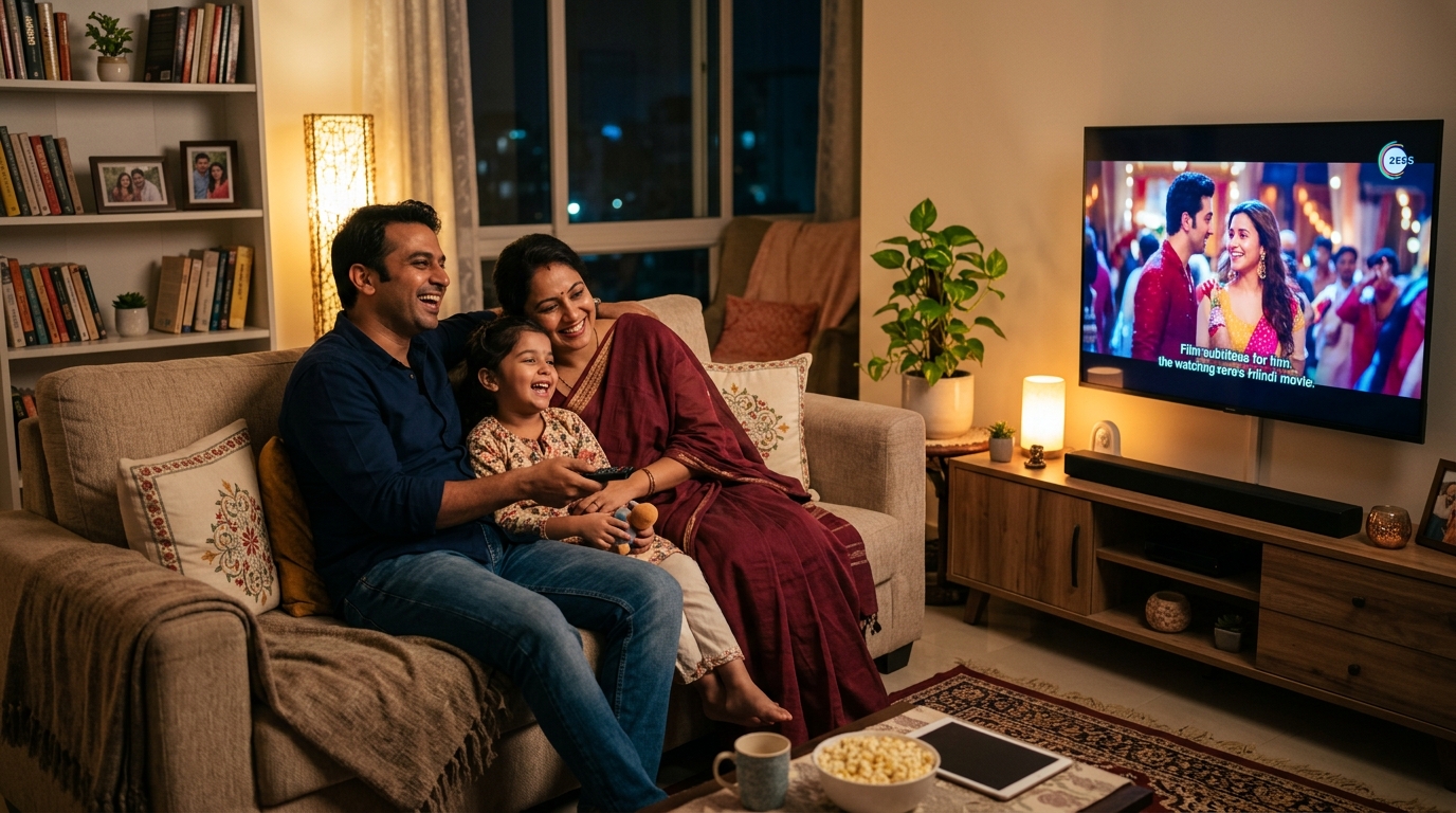 Family watching live TV and streaming at home